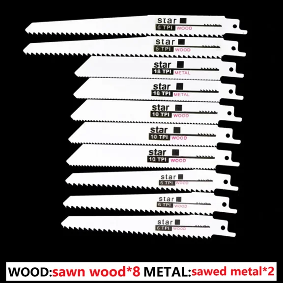 10 Pack Saber Saw Blades, Reciprocating Saw Blade Set for Wood, Metal and Plastic Projects