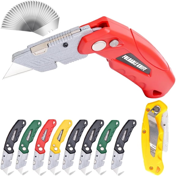 10-Pack Safe Lock Folding Box Cutter Set with 30 Replacement Blades, Professional Utility Razor Knife Bundle (Box Cutter Plus (10Pcs))