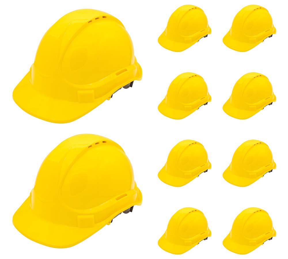 10 Pack Yellow Hard Hat for Men – Adjustable Type 1 ABS Plastic Safety Helmet, Lightweight Head Protection for Construction, Electrical, and Industrial Work