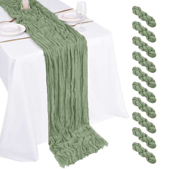 10 Pack Sage Green Cheesecloth Table Runner 17x108 Inch Boho Gauze Cheese Cloth Table Runners for Wedding Party Shower Birthday Home Decor