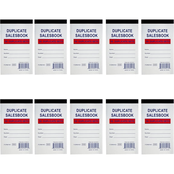 10 Pack Sales Order Forms 3.5" x 5.5" Carbonless Duplicate Receipt Book