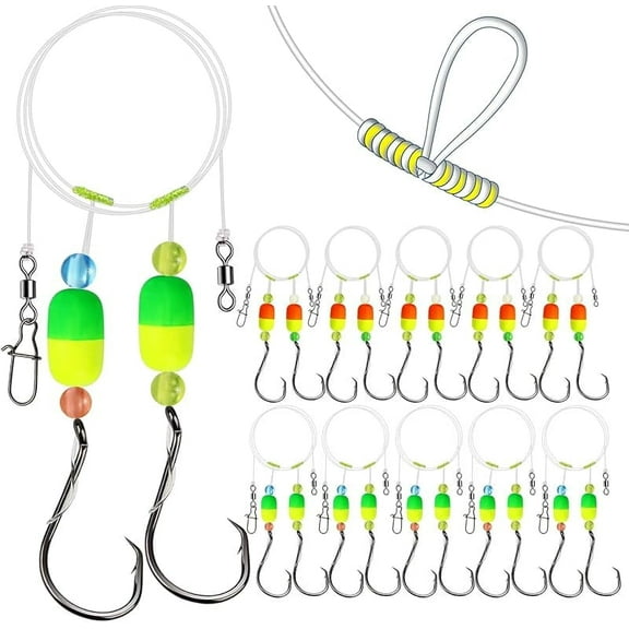 10 pack Saltwater Pompano Rigs Surf Fishing Kit with Capsule Floats T-Knot Pre-Tied 1/0 Circle Hooks