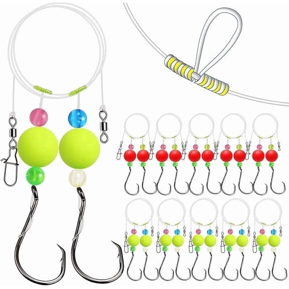 Pre-Rigged Pompano Rig with Round Floats 1/0 Circle Hooks for Whiting Surf Fishing 10PCS