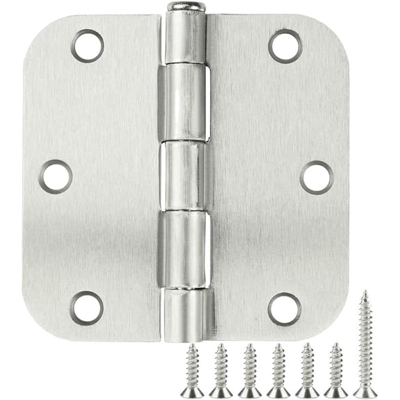 10 Pack Satin Nickel Door Hinges 3.5 x 3 1/2 Interior Door Hinges for Doors Rounded 5/8" Radius Corners Flat Iron Hinge 3 "x 3 " Door Hardware Controls
