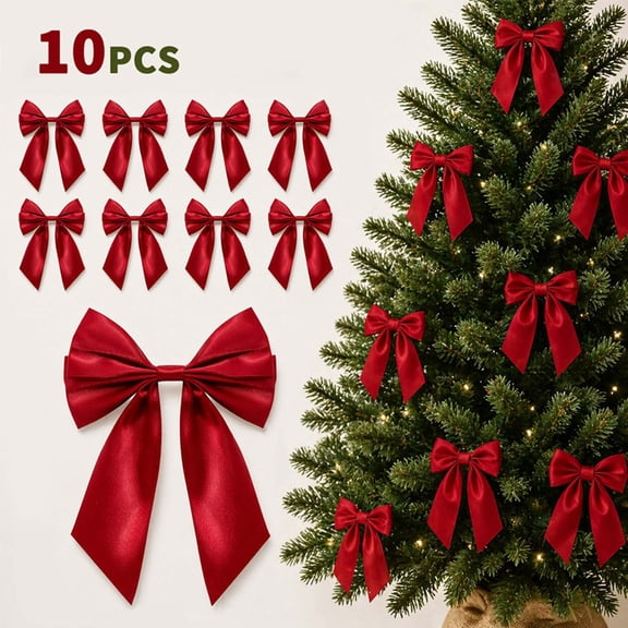 10 Pack Satin Ribbon Bows, Large Pre Tied Craft Bows, 8 Inch Fabric Embellishments for Gift Wrap Wreaths Chairs Parties and DIY Decor, Coordinated Decorative Bow Set