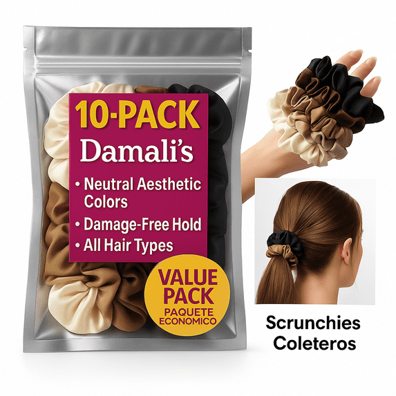 10-Pack Satin Scrunchies for Women, Neutral Aesthetic No-Damage Hair Ties, Soft Silk-Like Elastic Ponytail Holders for All Hair Types – Gentle, Durable, Anti-Frizz Hair Accessories