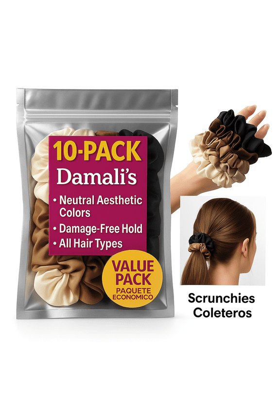 10-Pack Satin Scrunchies for Women, Neutral Aesthetic No-Damage Hair Ties, Soft Silk-Like Elastic Ponytail Holders for All Hair Types Gentle, Durable, Anti-Frizz Hair Accessories