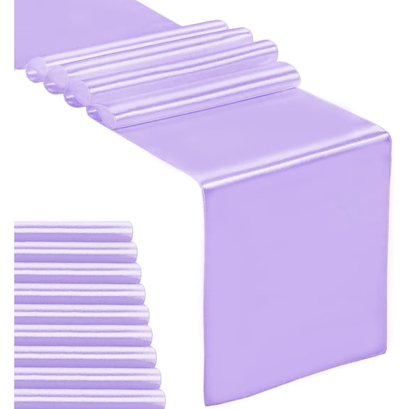10-Pack Satin Table Runner Lavender 12 x 108 inches Long, Table Runners for Wedding, Birthday Parties, Banquets Decorations（10 Pack, 12x108 Inch, Lavender）