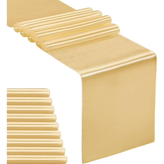 10-Pack Satin Table Runner Light Gold 12 x 108 inches Long, Table Runners for Wedding, Banquets Decorations ,Birthday Parties,(10 Pack, 12x108 Inch, Light Gold)