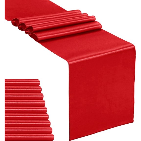 10-Pack Satin Table Runner Red 12 x 108 inches Long, Table Runners for Wedding, Birthday Parties, Banquets Decorations（10 Pack, 12x108 Inch, Red）