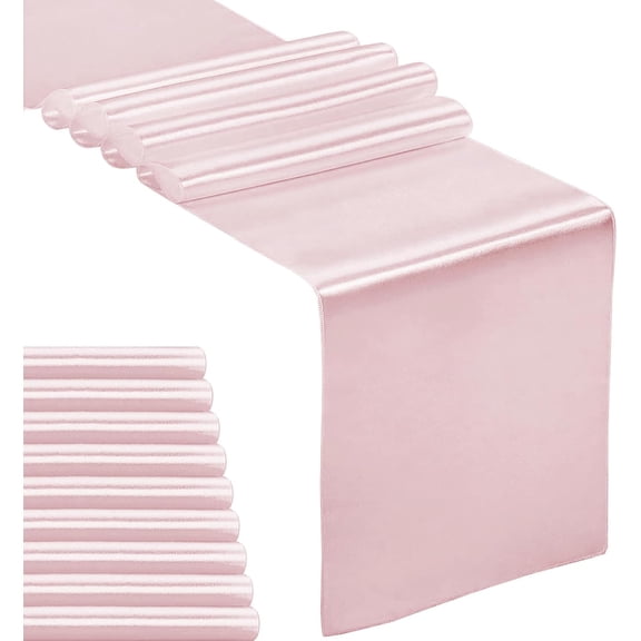 10-Pack Satin Table Runner Rose Gold 12 x 108 inches Long, Table Runners for Wedding, Birthday Parties, Banquets Decorations（10 Pack, 12x108 Inch, Rose Gold）