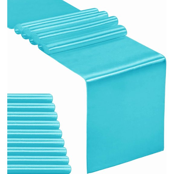 10-Pack Satin Table Runner Turquoise 12 x 108 inches Long, Table Runners for Wedding, Birthday Parties, Banquets Decorations（10 Pack, 12x108 Inch, Turquoise）