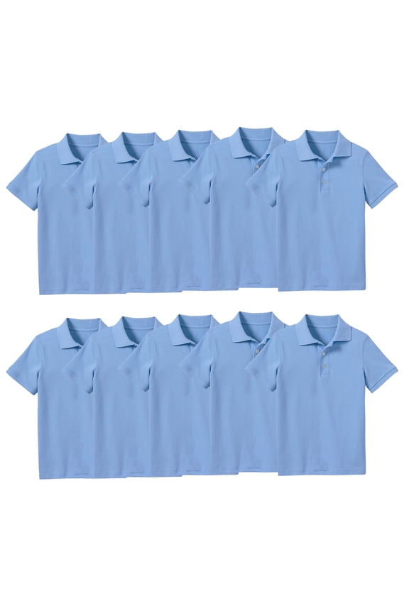 10-Pack School Uniform Tagless Polo Tshirt for Little Boys & Big Boys