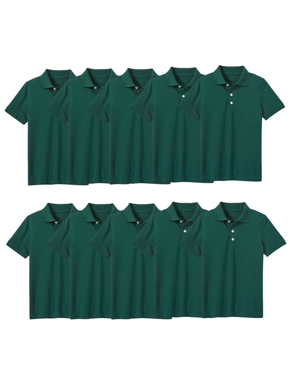 10-Pack School Uniform Tagless Polo Tshirt for Little Boys & Big Boys