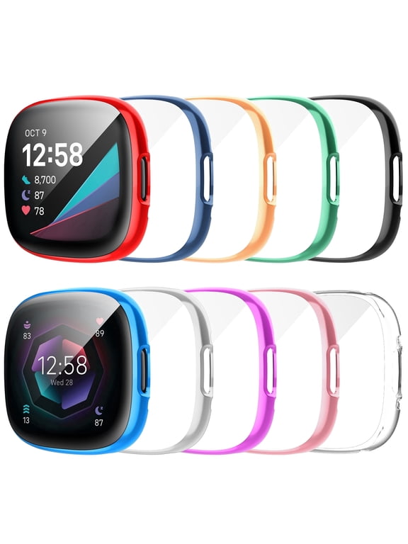 10 Pack Screen Protector Case Compatible with Fitbit Sense 2/Versa 4 Smartwatch, Shockproof Soft TPU Cover, All-Around Scratch Resistant Case Compatible with Versa 4/Sense 2 Smartwatch