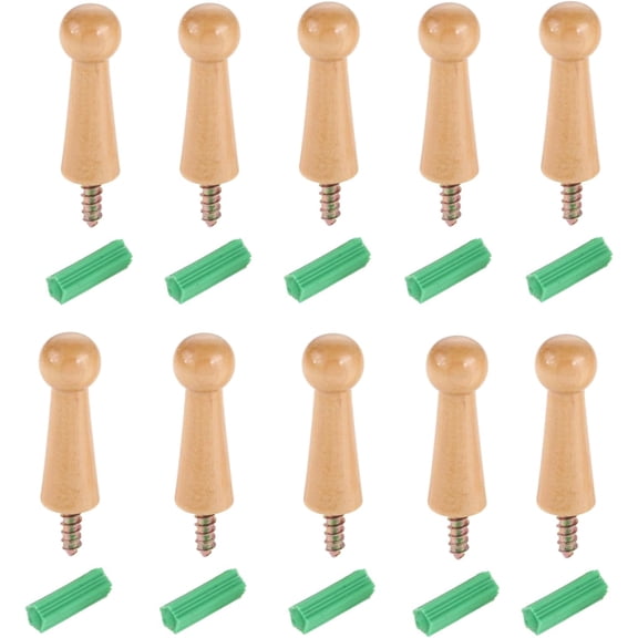 10‑Pack Screw‑On Solid Wood Wall Mount Peg Hooks, 1.96" x 0.7" Natural Wooden Shaker Pegs with Anchors for Coats Towels Bags DIY Projects