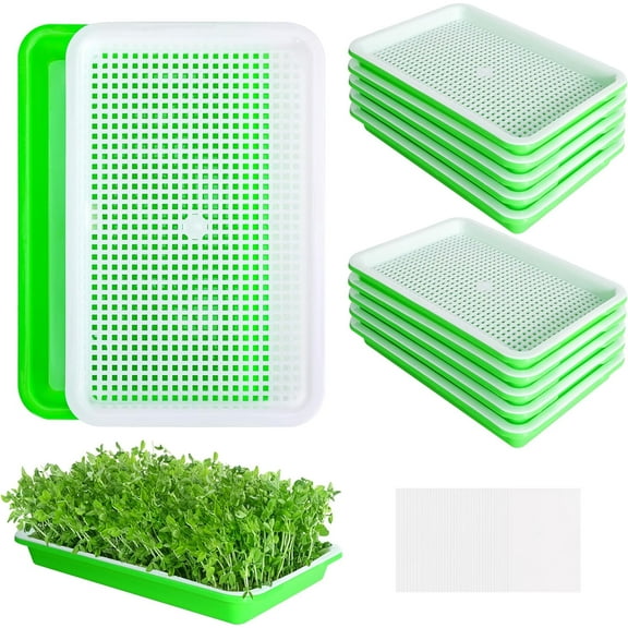 10 Pack Seed Sprouter Tray with Drain Holes - BPA Free Garden Plant Germination Propagation Trays, Soil-Free Wheatgrass Microgreens Growing Kit Germinating Paper
