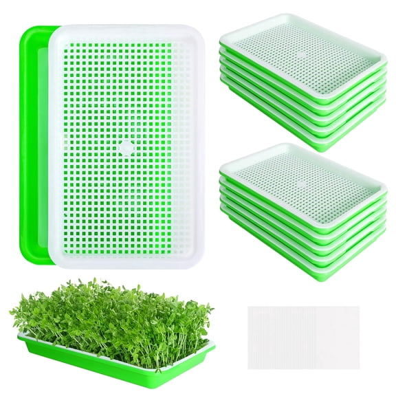 10 Pack Seed Sprouter Tray with Drain Holes - BPA Free Microgreens Growing Kit, Soil-Free Wheatgrass Trays with Germinating Paper