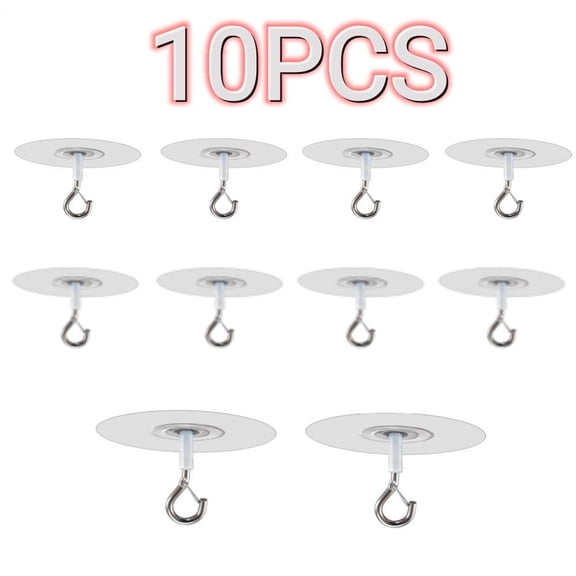 10 Pack Self-Adhesive Ceiling Hooks, Self Stick Heavy Duty Hooks Without Drilling, Kitchen Wall Key Hangers, Hangs Plant Wind Chimes hook, Self-Stick Wall Ceiling Hook for Plants Wind Chimes Deco