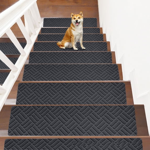 10-Pack Self-Adhesive Stair Treads Mats – Non-Slip Textured Herringbone Pattern, Stain-Resistant, 21.6x7.4 Inches for Staircase Safety & Protection