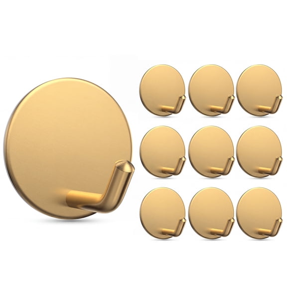 10 Pack Self Adhesive Wreath Hooks, Heavy Duty Metal Door Hangers with Double Layer Adhesive, No Drill Hooks for Glass Tile Smooth Wood Doors, Gold Holiday Decor