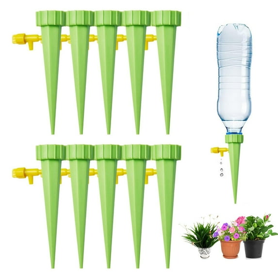 10 Pack Self Watering Spikes for Plant,Indoor & Outdoor Automatic Plants Waterer,Plug-in Device with Adjustable Valve Switch, Self Watering Planter Insert