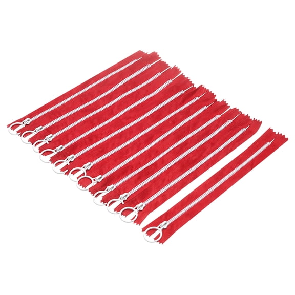 10 Pack Separating Jacket Zippers with #3 Lifting Ring Pulls, 11.42 Inch Colorful Resin Zippers Close-end Replacement for Tailor Sewing Bag Craft Accessories, Red-White