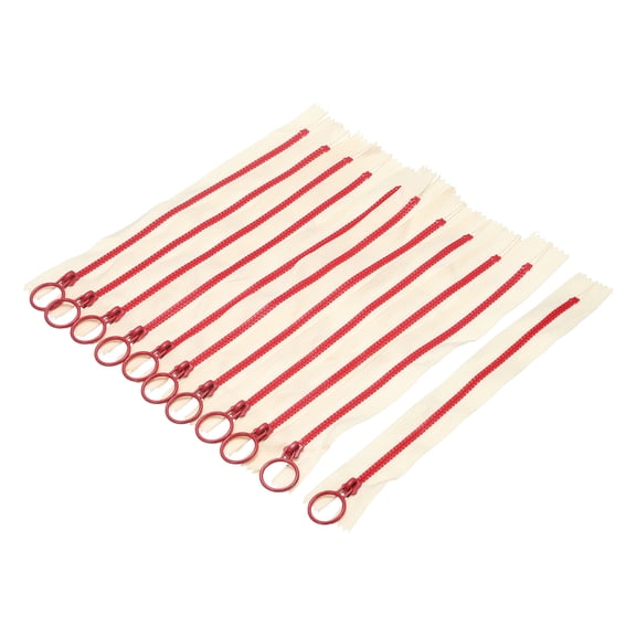 10 Pack Separating Jacket Zippers with #3 Lifting Ring Pulls, 15 Inch Colorful Resin Zippers Close-end Replacement for Tailor Sewing Bag Craft Accessories, Cream White-Bright Red
