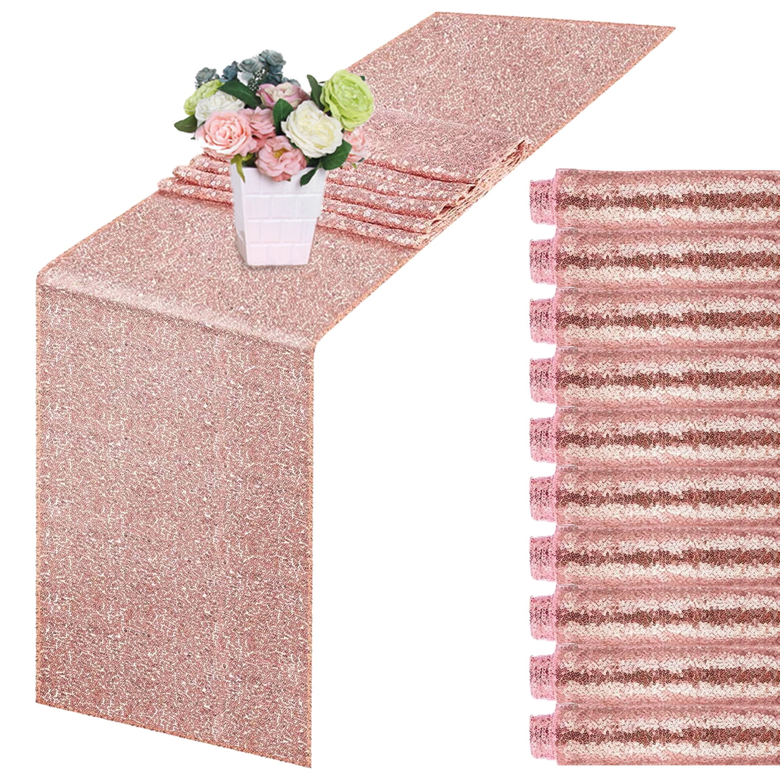 10 Pack Sequin Table Runner Rose Gold 12 X 108 Inch Glitter Rose Gold Table Runner Dining Table