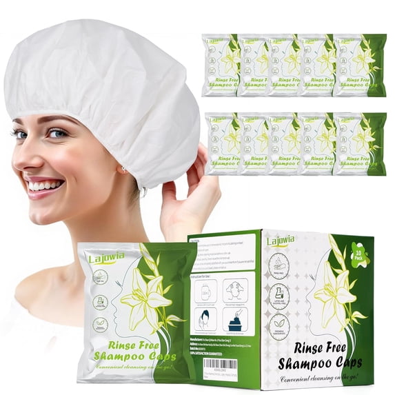10 Pack Shampoo Caps No Need Rinse, Waterless Cap Hair Wash for Bedridden Patients Elderly Post Surgery, Hospital, Camping,Rinse Free Easy to Carry (Need 130ML Water)