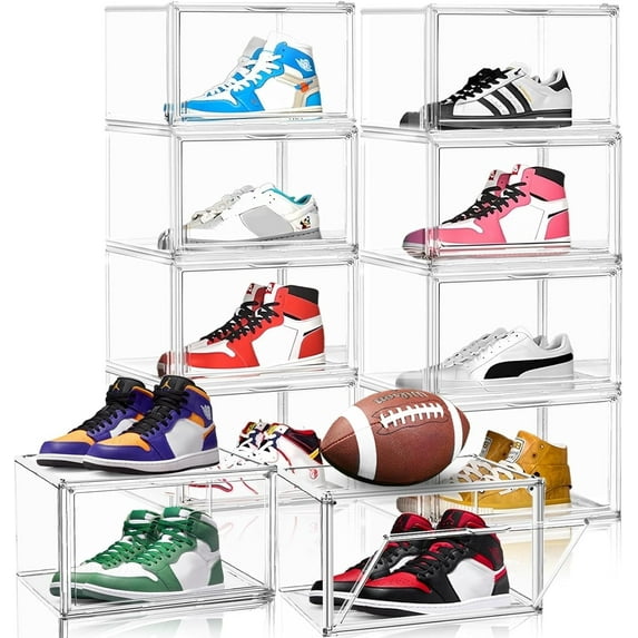 10 Pack Shoe Boxes Acrylic X-Large Sneaker Shoe Organizer for Closet Entryway Clear Stackable Shoe Rack Handbag Dispay Case