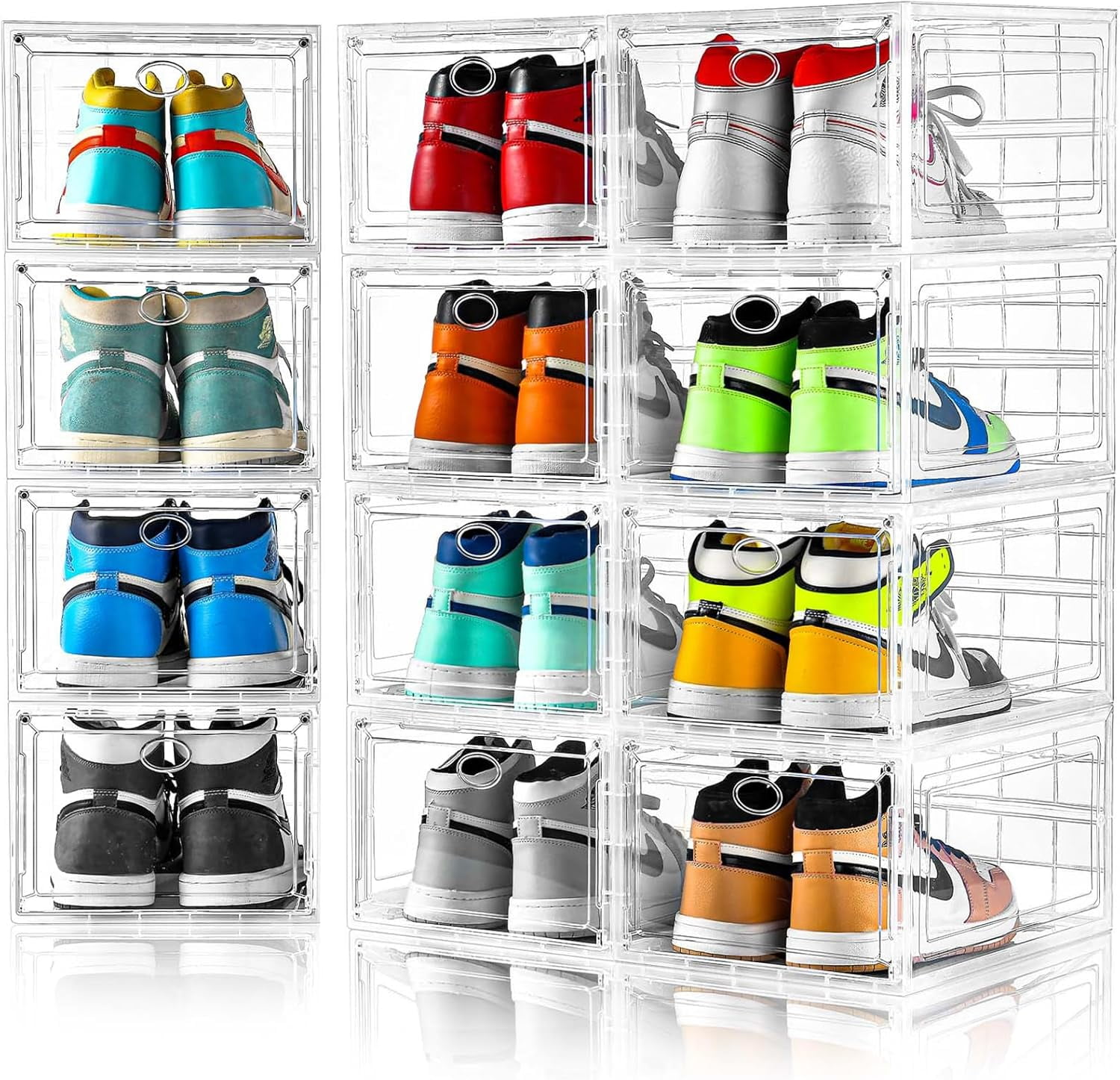 10 Pack Shoe Boxes Stackable,Upgraded Sturdy Storage Boxes with Clear ...