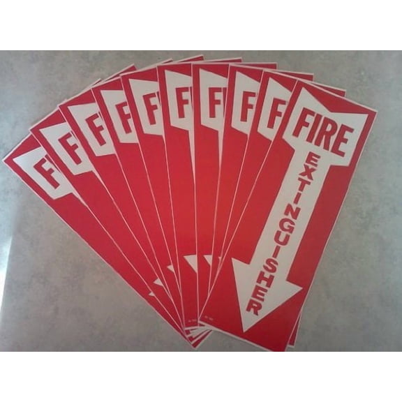 (10 Pack) Signs "Fire Extinguisher" w/Arrow, Self Adhesive Vinyl, 4" x 12"