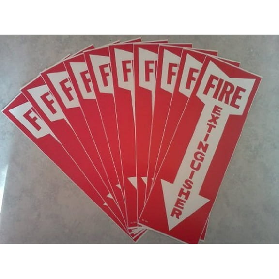 (10 Pack) Signs"Fire Extinguisher" w/Arrow, Self Adhesive Vinyl, 4" x 12"