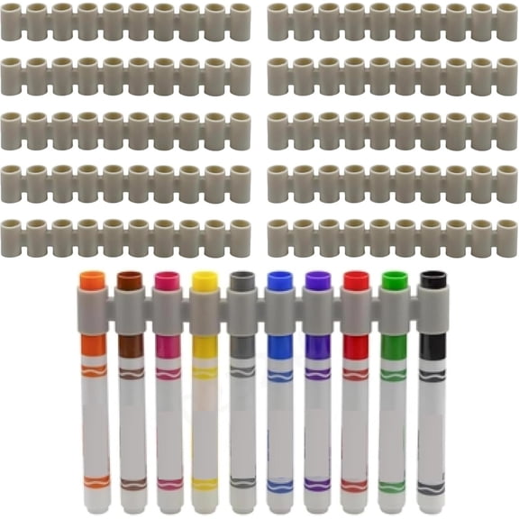 10 Pack Silicone Marker Cap Holders, 10-Slot Broad Tip Marker Organizer, Gray