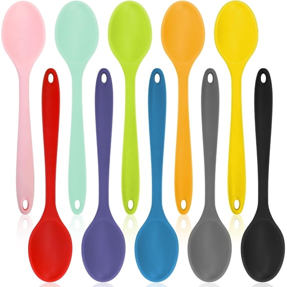10 Pack Silicone Mixing Spoon, 10.8 Inch Kitchen Spoons for Cooking ...