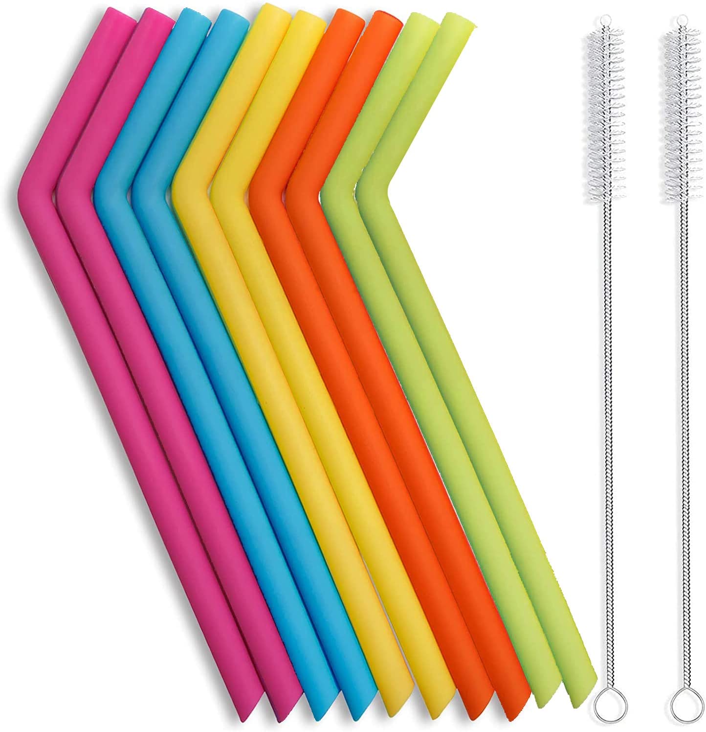 10 Pack Silicone Reusable Straws Colorful Bendable Drinking Straws