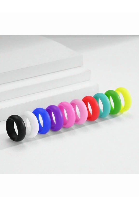 10 Pack Silicone Rings For Women, 8mm Wide Hypoallergenic Rubber Bands, Vibrant Neon Yellow Color Variant