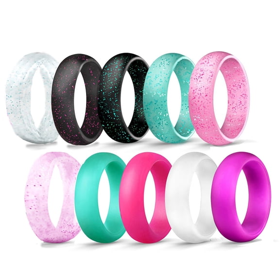 10 Pack Silicone Wedding Ring for Women, Thin and Stackable Durable Rubber Wedding Band, Safe Band for Love, Couple, Souvenir and Outdoor Active Exercise Style - SIZE 9