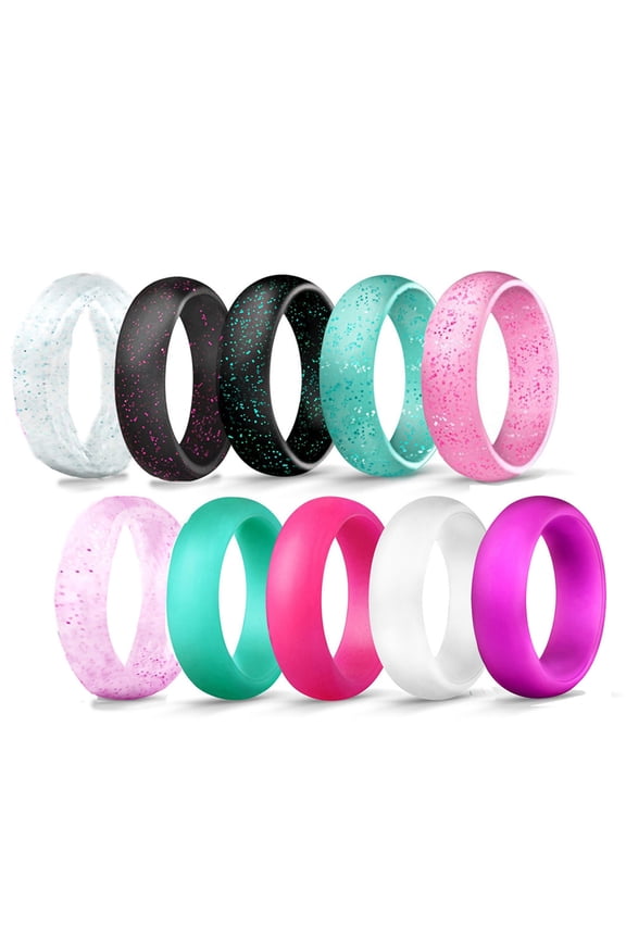 10 Pack Silicone Wedding Ring for Women, Thin and Stackable Durable Rubber Wedding Band, Safe Band for Love, Couple, Souvenir and Outdoor Active Exercise Style - SIZE 9