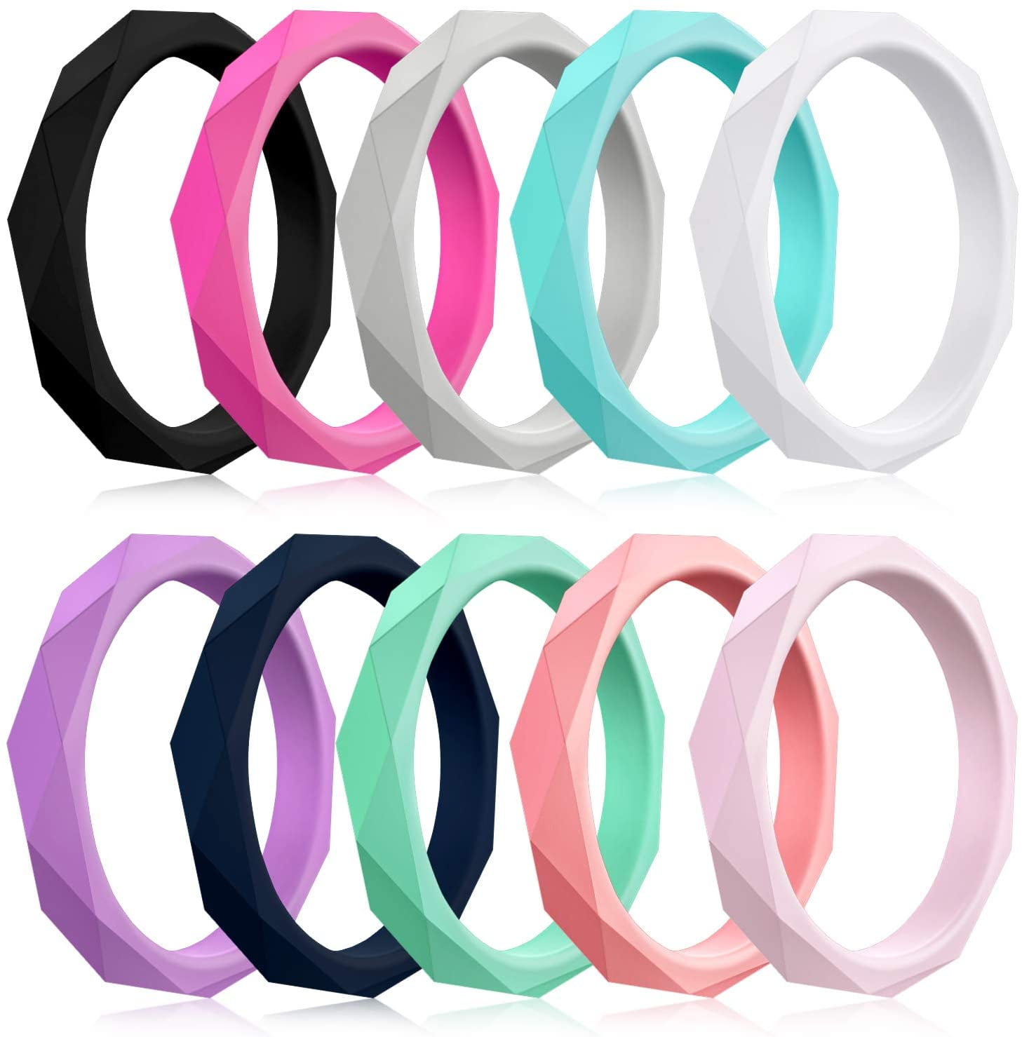 10-Pack Silicone Wedding Ring for Women, Mokani Thin and Braided Rubber ...