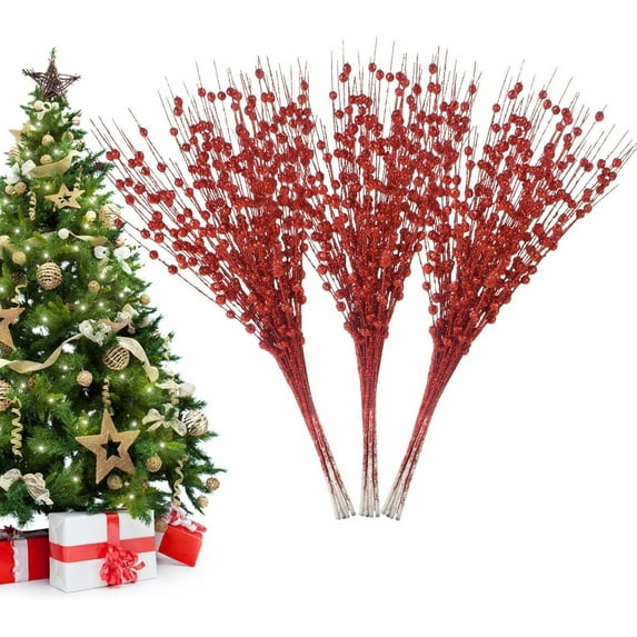 10 Pack Silver Artificial Glitter Berry Stem Ornaments 15.75 Inches Fake Christmas Picks Decorative Glitter Sticks for Vase Christmas Tree DIY Wreath Crafts Fireplace Decor