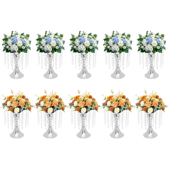 10 Pack Silver Vases for Centerpieces, 10.23 Inch Crystal Metal Vase Wedding Centerpieces Flower Stand Tall Metal Flower Vase Holders with Conical-Like Base for Wedding, Event, Reception, Birthday