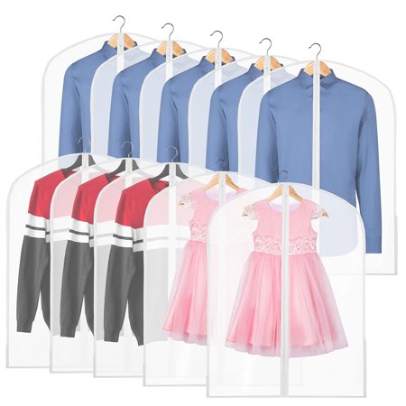 10 Pack - Simplehouseware 32-Inch Translucent Garment Bags with Zipper for Suits, Dresses, Costumes, Uniforms