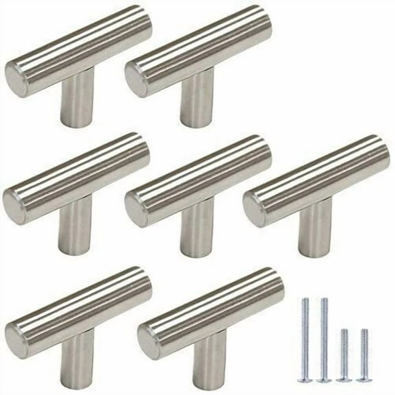 10 Pack Single Hole 2" T Bar Kitchen Cabinet Door Handles Drawer Pulls in Satin Nickel
