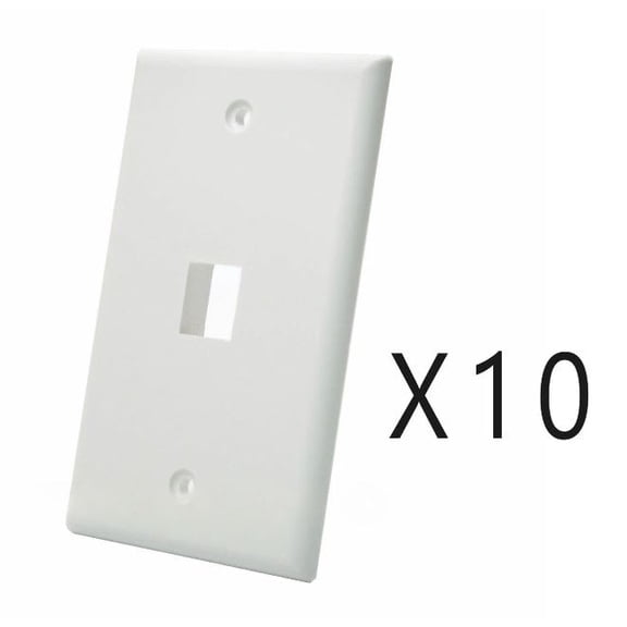10-Pack Single Hole Keystone Jack Wall Plate  White (CAT5e/CAT6 Compatible)