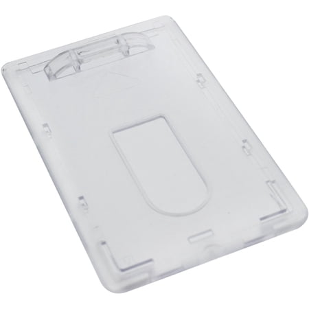 10 Pack - Slim Heavy Duty Badge Holders - Hard Plastic Clear Polycarbonate (Holds 1 Card) Rigid Top Load Single Card Case - Vertical Easy Access Thumb Slide Hole & ID Protection by Specialist ID