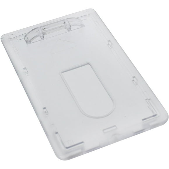 10 Pack - Slim Heavy Duty Badge Holders - Hard Plastic Clear Polycarbonate (Holds 1 Card) Rigid Top Load Single Card Case - Vertical Easy Access Thumb Slide Hole & UV Protection by Specialist ID