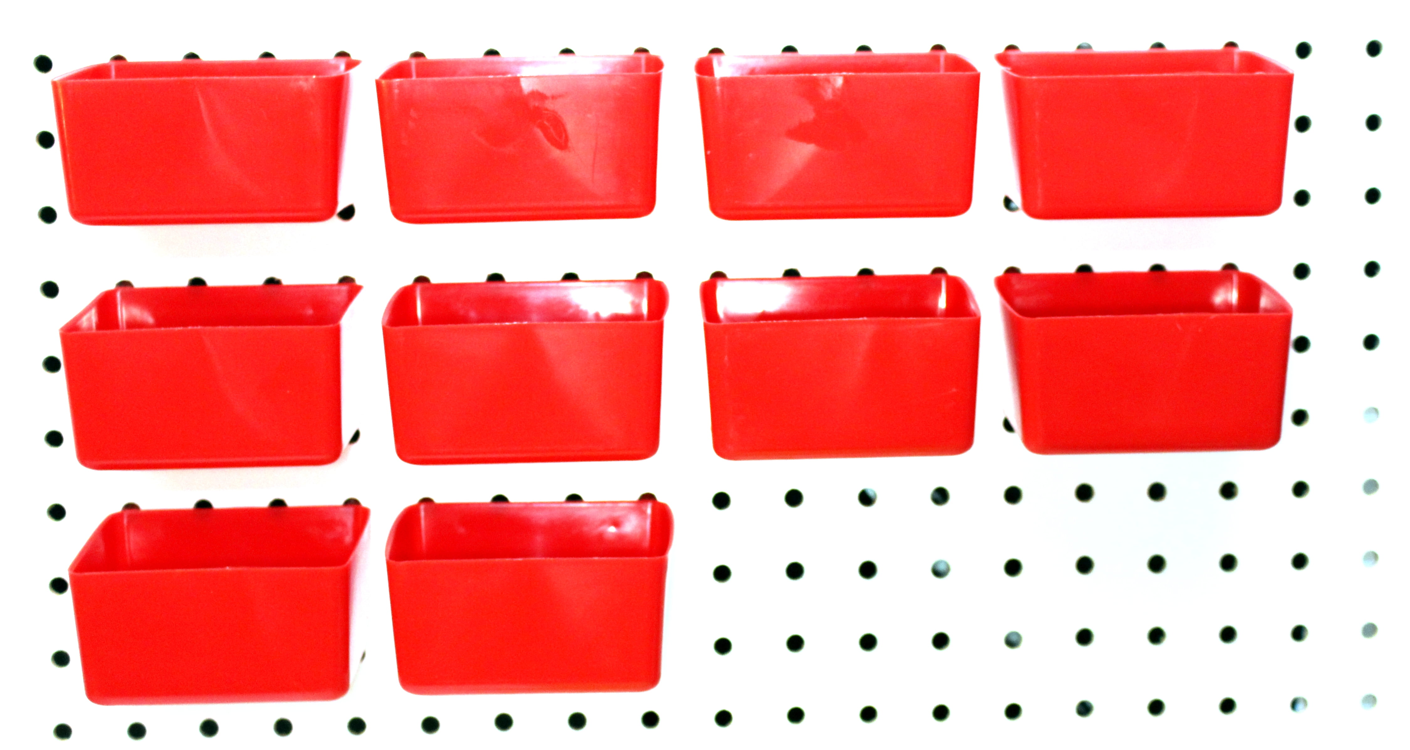 10 Pack Small Plastic Pegboard Storage/Parts Bins Red