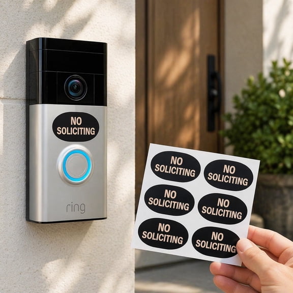 10 Pack Small No Soliciting Sign for House, No Soliciting Sign for Home Tiny Size Weatherproof Sticker for Video Doorbell, 1.2"X0.6" No Solicitation Signs for Front Door, Wall, Window (Black)